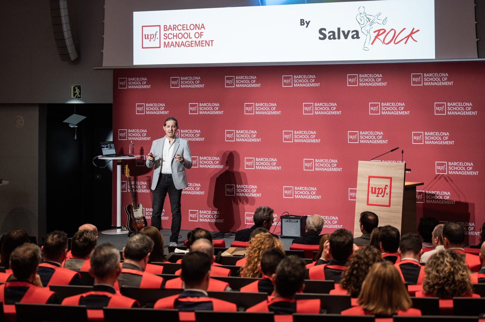SalvaROCK speaking at a business school event